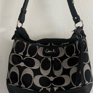 Coach Black and Gray Hobo Bag with Monogram Pattern